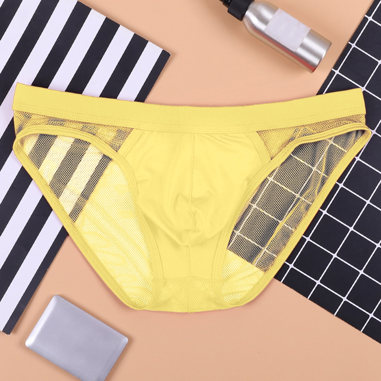 Yellow Mens Boxer Briefs Low Rise Briefs Ice Thread Underpants Fashion
