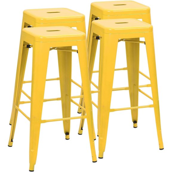 Yellow Metal Bar Stools Industrial Stackable Backless 30 Inch Set Of 4