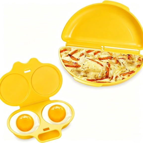 Yellow Microwave Egg Cooker and Omelet Maker, 2-Cavity Microwave Poached Egg Maker, Multi-Function Kitchen Cooking Gadget for Quick Breakfast
