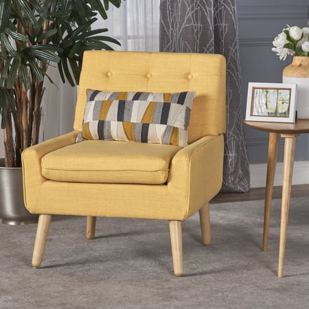 Yellow Mid-Century Modern Club Chair with Button-Tufting and Waffle Stitch