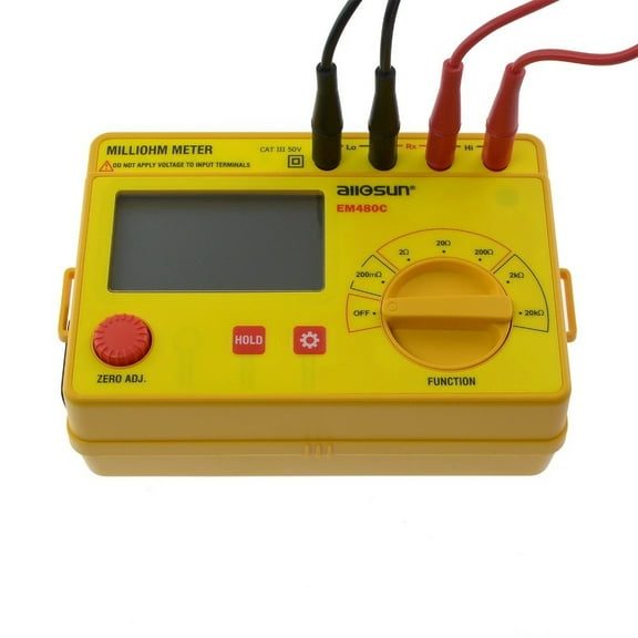 Yellow Milliohm Meter LCD 0.1M -20K in 6 Postions Accurate Wide Measurement Range Resistance Meter EM480C