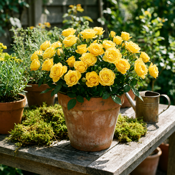 Yellow Mini Rose Plant Live for Planting, Miniature Rose Bush Yellow Fragrant Rose Flowers, Indoor Outdoor Flowering Plant, 4 to 8 Inch Tall