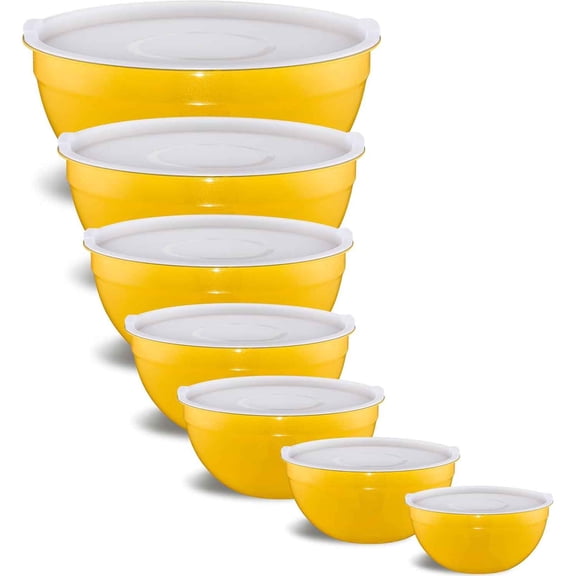 Yellow Mixing Bowls With Airtight Lids, Stainless Steel Bowl, Salad Bowls Colorful Nesting Bowl Yellow Kitchen Accessories Stackable Design