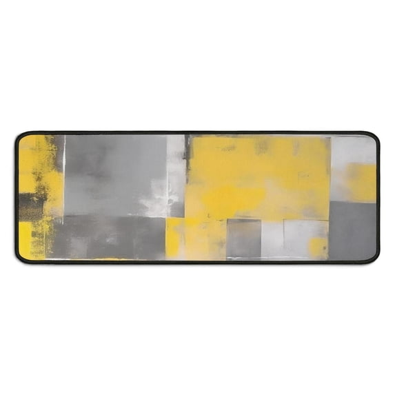 Yellow Modern Abstract Art Painting Kitchen Mats 2PCS Cushioned and Non-Skid Washable Floor Mat for Home Kitchen Decor or Office 17x29+17x47 Inch Black Edge