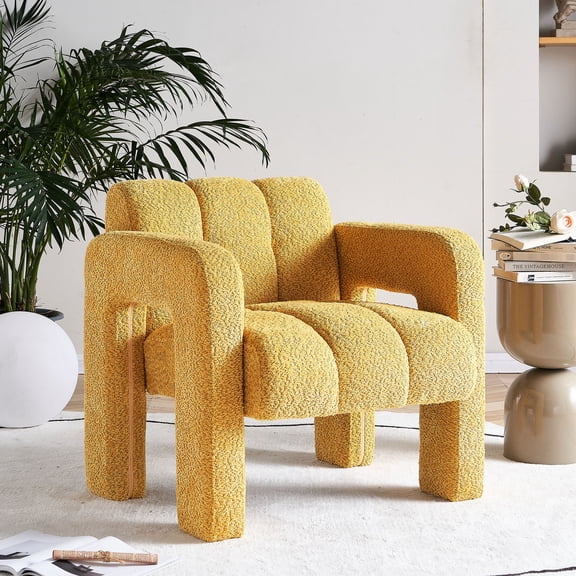 Yellow Modern Accent Chair | Comfortable Seating in Living Space | Boucle and Foam Combination | Easy Cleaning