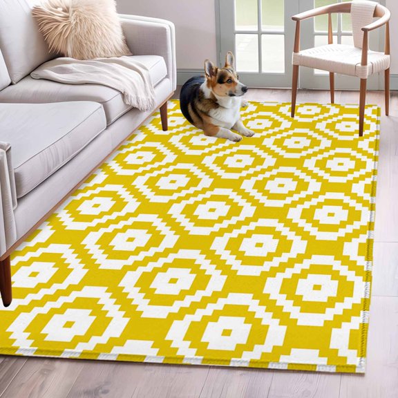 Yellow Modern Geometric Area Rugs 4x6 ft Abstract Square Washable Rug Non Slip Indoor Carpet Absorbent Floor Mat for Living Room Bedroom Dining Room