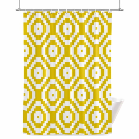 Yellow Modern Geometric Shower Curtain, Abstract Square Waterproof Shower Curtain Set with 12 Hooks Lightweight Bath Curtains Fabric Bathroom Decor 72x72 Inches