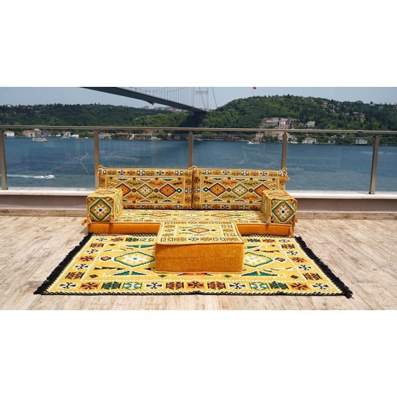 Yellow Modular Sectional, Floor Seating Sofa, Couch Bed, Sofa Diwan, Floor Pillows, Couch Sleeper, Turkish Sofa, Arabic Floor Seating, Sofa Bed