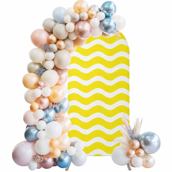 Yellow Moire Arch Backdrop Cover 6Ft, Wedding Arch Covers Stretchy Backdrop, Water Ripple Stripe Farmhouse Fitted 2 Sided Arched Photo Background for Birthday Party Decorations