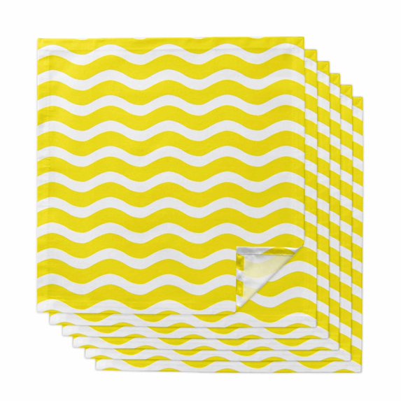 Yellow Moire Cloth Napkins, Water Ripple Stripe Farmhouse Washable and Reusable Dinner Napkins Set of 6, Table Napkin for Kitchen Party Birthday Wedding Hotel Housewarming 20"x20"