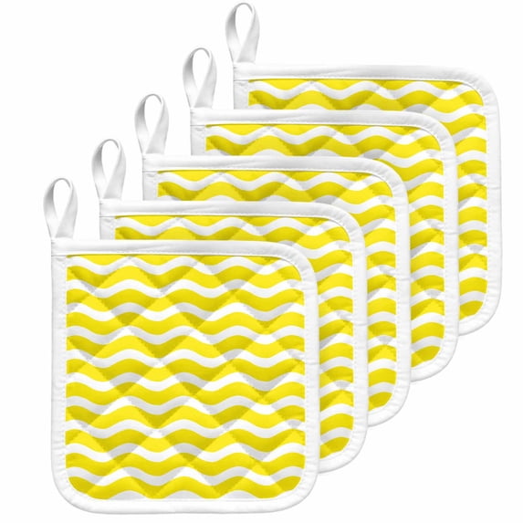 Yellow Moire Pot Holders for Kitchen Heatproof Potholder, 5 Pack Water Ripple Stripe Farmhouse Hot Pads Multipurpose Oven Pads Cloth Potholders Trivet for Cooking Baking