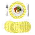 thumbnail image 1 of Yellow Moire Round 13 Inch Placemats Set of 6, Water Ripple Stripe Farmhouse HeatResistant Non Slip Place Mats for Dining Table, Wipeable Braided Kitchen Table Mats for Housewarming, 1 of 9