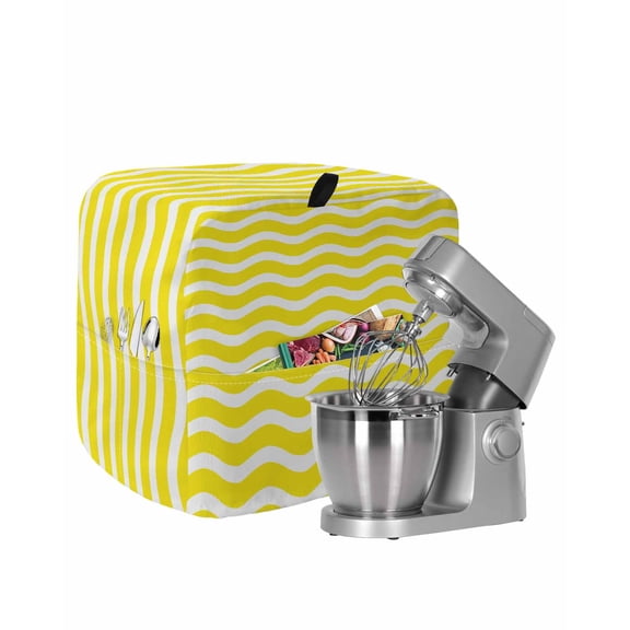 Yellow Moire Stand Mixer Dust Cover with Storage Pocket & Handles, Water Ripple Stripe Farmhouse Fits All Tilt Head & Bowl Lift Kitchen Appliance Cover Organizer Bag Accessories, 4.5-5 Quart