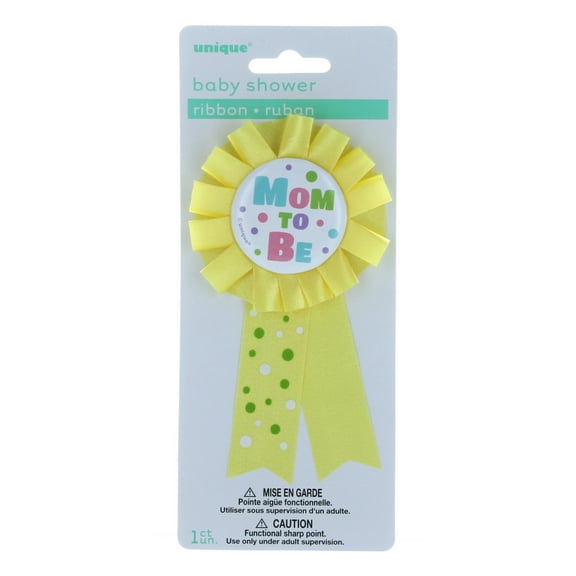 Yellow Mom To Be Baby Shower Award Ribbon Polka Dots Party Supplies
