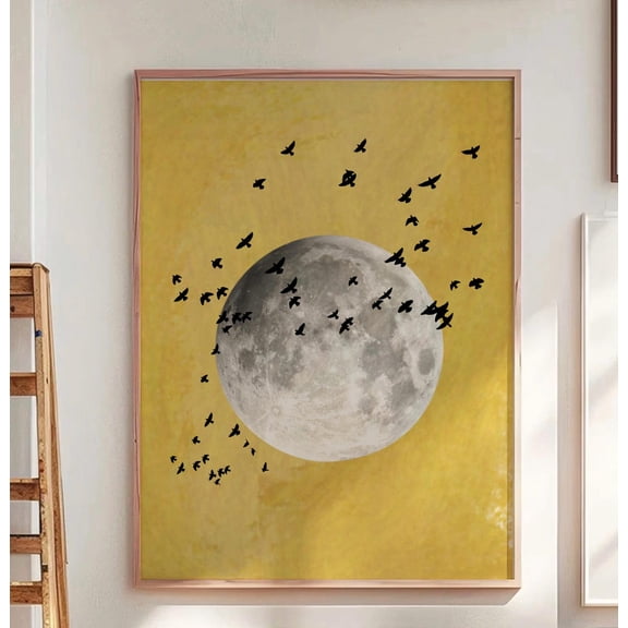 Yellow Moon Bird Poster, Stretched Canvas 8x10in