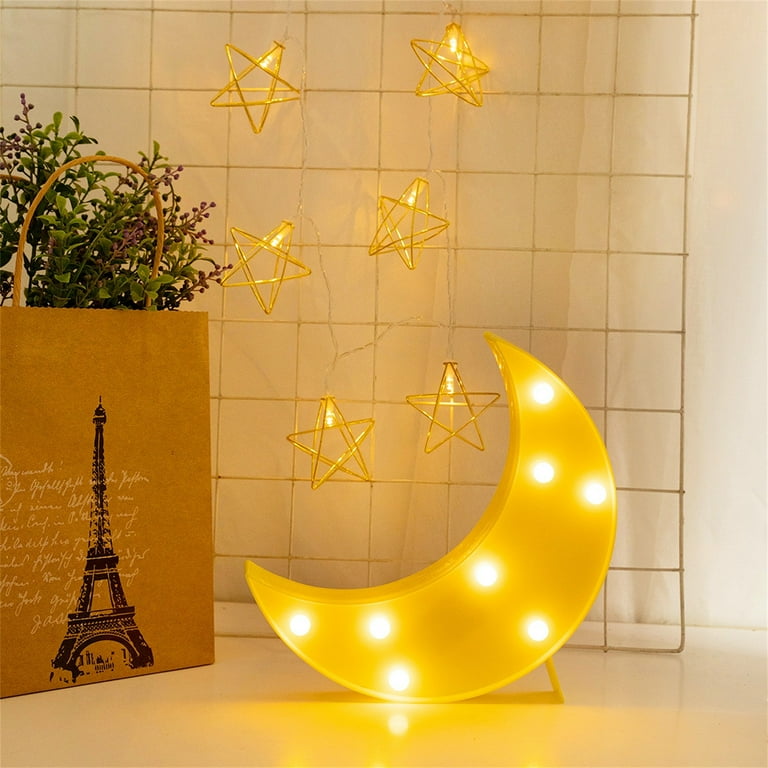 Yellow Moon Decor Bedroom, Battery Powered Moon Night Light for
