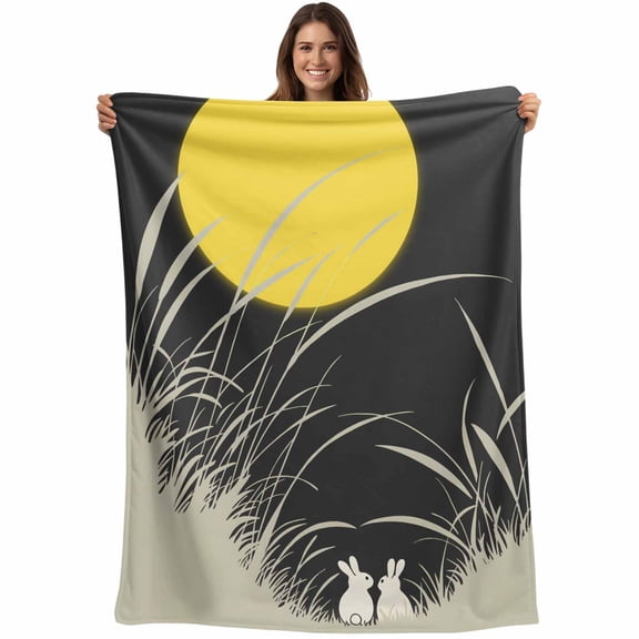Yellow Moonlight Blanket Soft Cozy Warm Throw Blanket for Couch, Plush Fuzzy Flannel Fleece Blankets for Sofa, Modern Rustic Rabbits Botanical Bed Blankets Lightweight Gifts for Women, 40"x60"