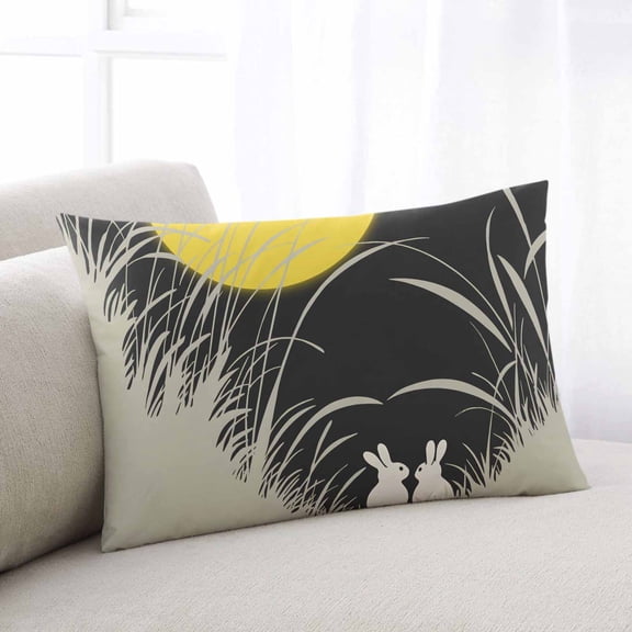 Yellow Moonlight Throw Pillow Covers, Modern Rustic Rabbits Botanical Soft Breathable Pillow Cases with Invisible Zipper for Sleeping, Queen Size Pillowcases for Couch Bed Sofa Chair 20x30 Inches