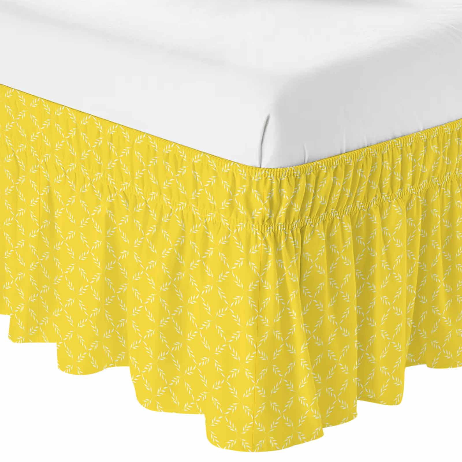 Yellow Morocco Bed Skirt Queen Size 16 Inch Drop, Adjustable & Elastic ...