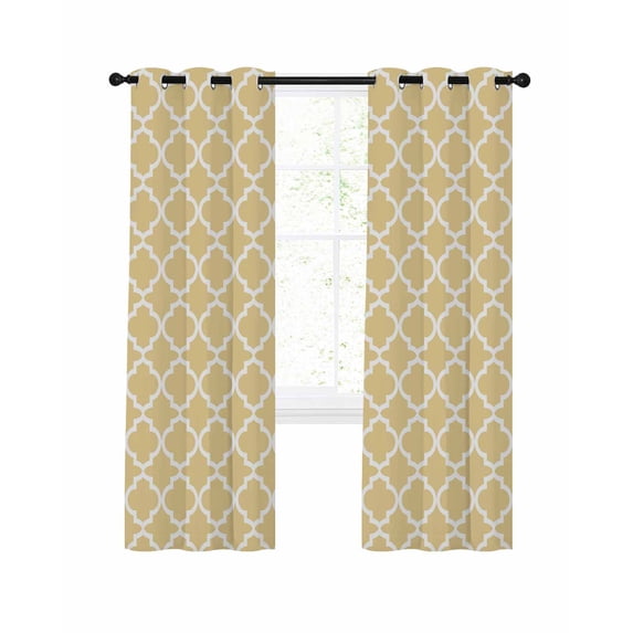 Yellow Morocco Blackout Curtains 84 Inches Length, Farm Country Moroccan Geometric Plaid Window Treatment Thermal Insulated Drapes for Bedroom Living Room 2 Panels 84x84 Inches