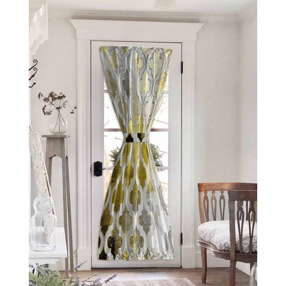 Yellow Morocco Blackout Door Curtains for French, Glass,Front, Back, Patio Door, Retro Grey Foil Painting Grunge Tribal Thermal Insulated Rod Pocket Window Curtain Drapes With Tiebacks 25"x72"