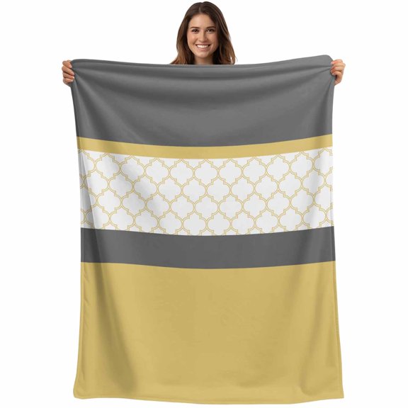 Yellow Morocco Blanket Soft Cozy Warm Throw Blanket for Couch, Plush Fuzzy Flannel Fleece Blankets for Sofa, Geometric Grey Stripes Modern Bed Blankets Lightweight Gifts for Women, 50"x60"