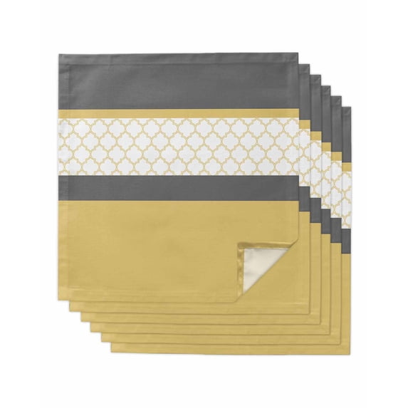 Yellow Morocco Cloth Napkins Set of 6 Reusable Dinner Napkins, Geometric Grey Stripes Modern Cocktail Napkin Washable Table Napkins for Wedding/Holiday Party/Baby Shower 20"x20"