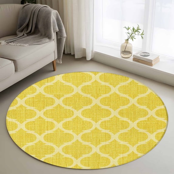 Yellow Morocco Round Area Rug 3Ft Washable Small Circle Rugs for Kitchen Entryway, Bohemia Nation Abstract Geometric Motifs Non-Slip Carpet Floor Mats Indoor Outdoor Carpet Runner Home Decor