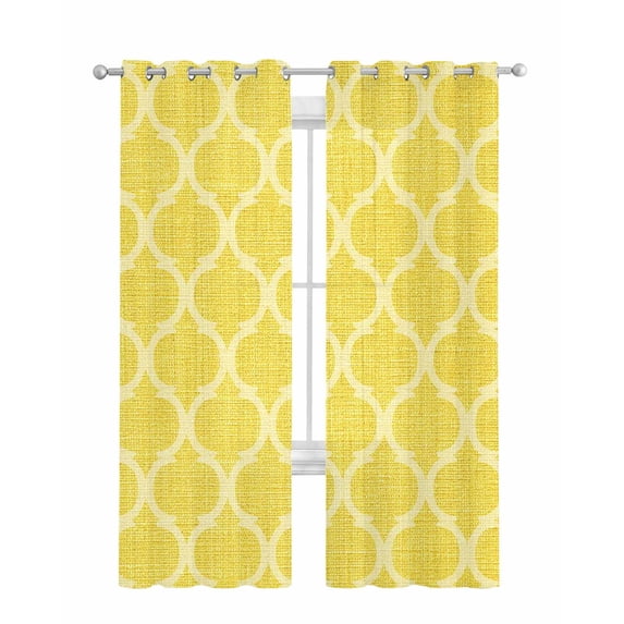 Yellow Morocco Sheer Curtains 84 Inch Length 2 Panels Set for Living Room/Bedroom, Bohemia Nation Abstract Geometric Motifs Kitchen Curtains Grommet Semi-Sheer Curtains Window Treatments 42"x84"x2