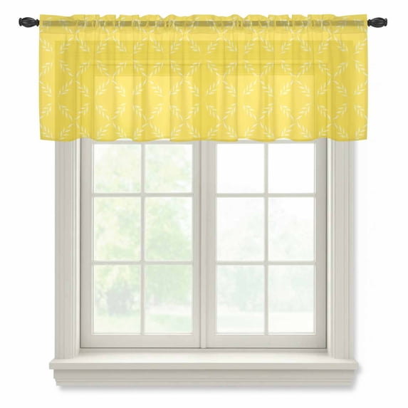 Yellow Morocco Sheer Curtains Valances for Windows Geometric Leaf Diamond Lattice Abstract Chiffon Kitchen Valances for Cafe, Voile Window Treatments Curtains for Living Room Bedroom, 54"x18"