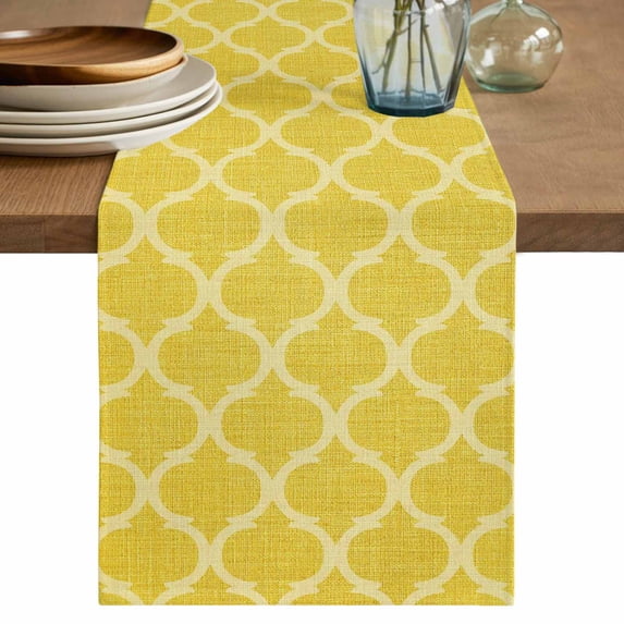 Yellow Morocco Table Runner 108 Inches, Bohemia Nation Abstract Geometric Motifs Bed Runner Dresser Scarves Tabletop for Indoor Outdoor Parties/Ceremony/Banquet, 13"x 108"