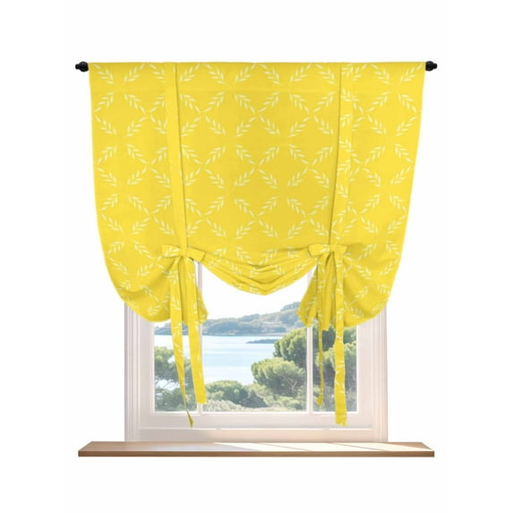 Yellow Morocco Tie Up Curtains for Windows 45 Inch Length Balloon Curtains Kitchen Adjustable Balloon Window Shade Geometric Leaf Diamond Lattice Abstract Tie Up Bathroom Curtain Window 52"x45"