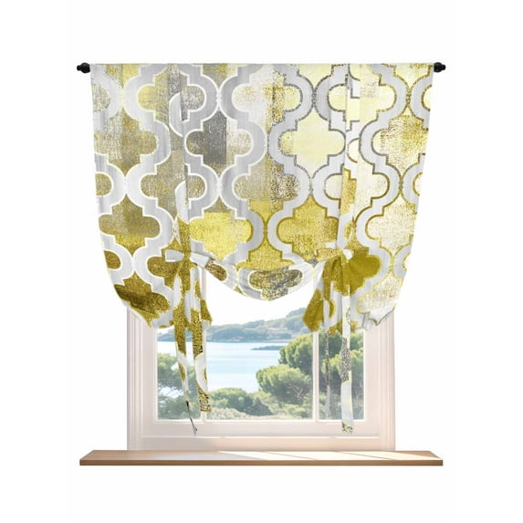 Yellow Morocco Tie Up Curtains for Windows 45 Inch Length Balloon Curtains Kitchen Adjustable Balloon Window Shade Retro Grey Foil Painting Grunge Tribal Tie Up Valance Bathroom Curtain 52"x45"