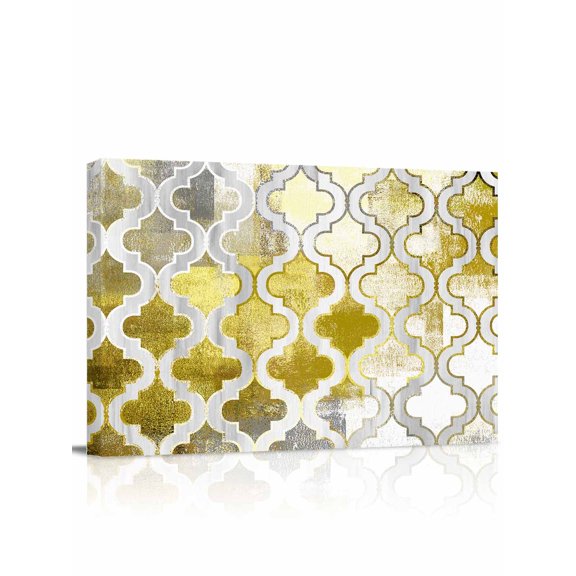 Yellow Morocco Wall Art for Living Room,Canvas Picture Wall Decor for Bathroom Bedroom,Retro Grey Foil Painting Grunge Tribal Painting Artwork for Office Kitchen Hallway Dining Room Decor 12"x16"