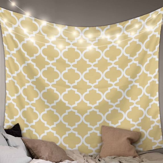 Yellow Moroccon Tapestry for Bedroom Wall Hanging Tapestry, Farmhouse Minimalist Ethnic Geometric Ceiling Backdrop Tapestries Poster Blanket Wall Decor for Teens Room Living Room Dorm 39" x 59"