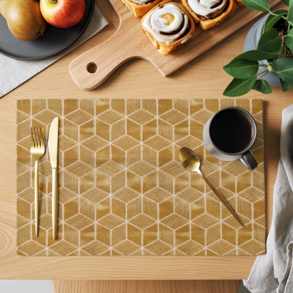 Yellow Mosaic Checkered Placemats Set of 1, Modern Abstract Geometric Minimalist Plaid Non-Slip Place Mats Washable Table Mats for Kitchen Dining Table Decorations Indoor/Outdoor