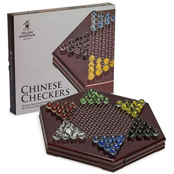 Yellow Mountain Imports Wooden Chinese Checkers Halma Board Game Sets, 12 Inches