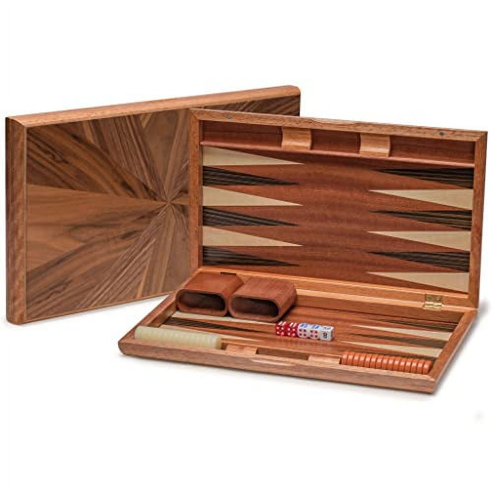 17-inch Walnut and Maple Inlaid Backgammon Set with Acrylic Pieces