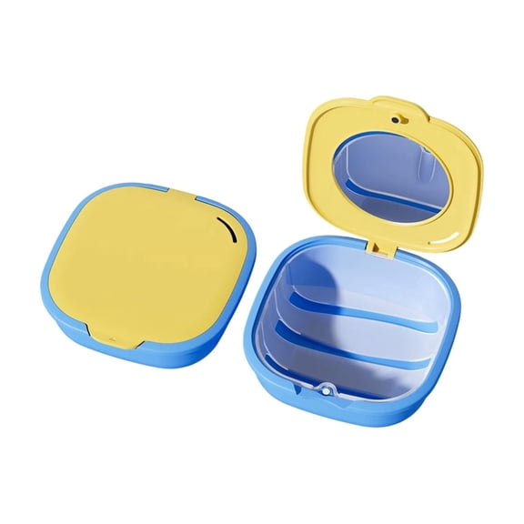 Yellow Multi Functional Braces Storage Box A Sealed And Dust Proof Dental Brace Box Built In Mirror For Travel Storage And Cleaning In One 3.43×3.31×1.18 Inches