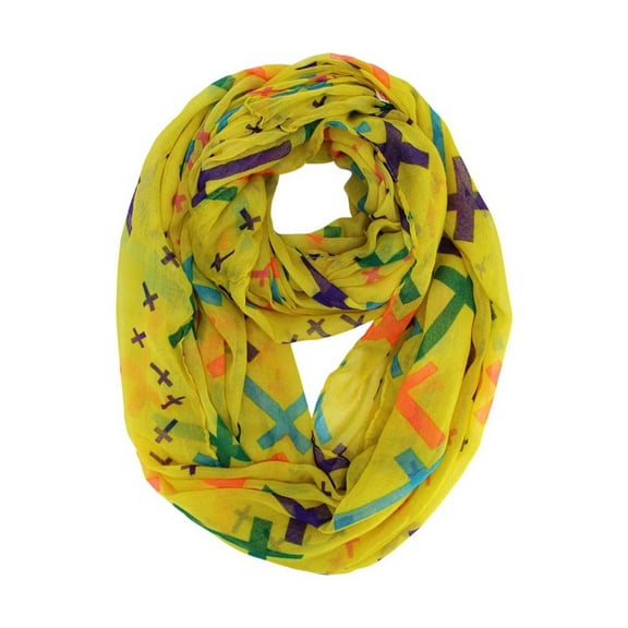 Yellow Multicolor Cross Print Infinity Scarf