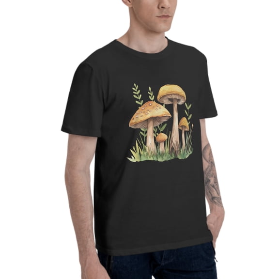 Yellow Mushrooms Men's T-Shirt Cotton 100% Summer Tops Fashion Casual Plants Short Sleeves for Men Women Round Collar Top Tees