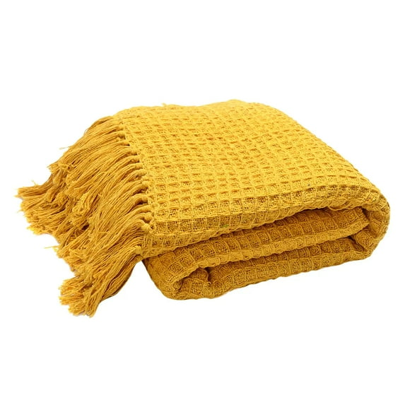 Yellow Mustard Honeycomb Pattern Blanket Cotton Throw Blanket Super Soft For Couch Bedroom Size 70"X55" Birthday Christmas Gifts
