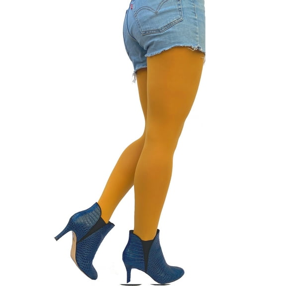 Yellow Mustard Opaque Full Footed Tights, Pantyhose for Women