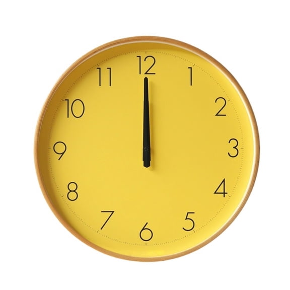Yellow Mute Solid Wood Wall Clock Battery-Powered Timeless Rustic Style