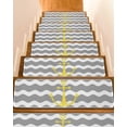 thumbnail image 1 of Yellow Nautical Stair Treads Non Slip for Steps Anchor Grey Wavy Stripes 15 Pcs Reusable Adhesive Stair Runner Mats for Dogs Elders Carpet Treads Rugs for Staircase 8x30 In, 1 of 7