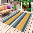 thumbnail image 1 of Yellow Navy Blue Outdoor Rug for Patio/Deck/Porch, Non-Slip Large Area Rug 4 x 6 Ft, Boho Retro Farmhouse Colorful Stripes Indoor Outdoor Rugs Washable Area Rugs, Reversible Camping Rug Carpet Runner, 1 of 8