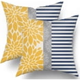 thumbnail image 1 of Yellow Navy Blue Pillow Covers 18x18 Set of 2 Gray Dahlia Decorative Striped Throw Pillows Modern Geometry Flower Decorative Pillowcase Square Cotton Cushion Case Decor for Home Sofa Couch Bed, 1 of 1