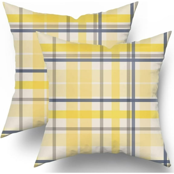 Yellow Navy Blue Pillow Covers 18x18 Set of 2 Light Yellow Grey Buffalo Plaid Decorative Throw Pillows Spring Summer Decorations Pillowcase Cotton Square Cushion Cover Decor for Home Couch Bed Soft