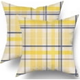 thumbnail image 1 of Yellow Navy Blue Pillow Covers 18x18 Set of 2 Light Yellow Grey Buffalo Plaid Decorative Throw Pillows Spring Summer Decorations Pillowcase Cotton Square Cushion Cover Decor for Home Couch Bed Soft, 1 of 6