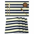 thumbnail image 1 of Yellow Navy Blue Striped Placemats Set of 8 Neutral Minimalist Lines Place Mats Indoor Wipeable Table Mats Washable Cloth Dining Table Placemats for Kitchen Holiday Party Home Decor 13x19 Inch, 1 of 9